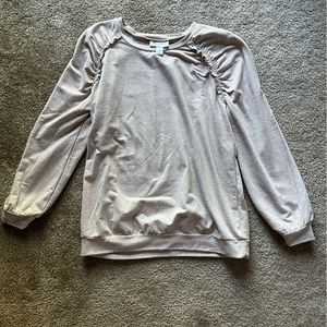 Motherhood Maternity Womens Pullover Sweatshirt Size S Beige Ruched Shoulders